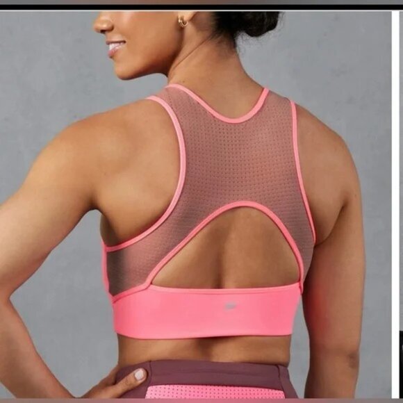"NWT"Motion365+ Shine Medium Impact Sports Bra Coral Crush Neon/Bare/Moonlight-S - Picture 2 of 11
